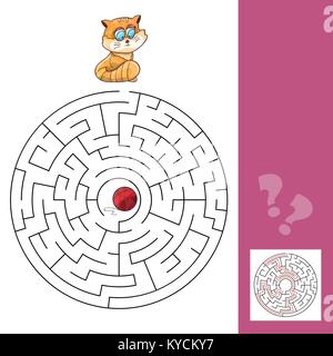 Kitten And Wool Ball - Maze Game with Solution Stock Vector