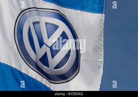 Detroit, USA. 14th Jan, 2018. A Volkswagen flies on ice crystals in the forecourt of a dealership in Detroit, Michigan, USA, on 14 January 2018. Credit: Boris Roessler/dpa/Alamy Live News Stock Photo