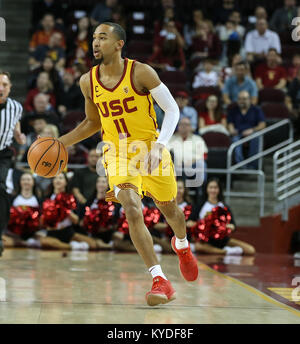 Los Angeles, CA, USA. 14th Jan, 2018. USC Trojans guard Jordan McLaughlin (11) coming up the court during the Utah Utes vs USC Trojans at Galen Center on January 14, 2018. (Photo by Jevone Moore/Cal Sport Media) Credit: csm/Alamy Live News Stock Photo