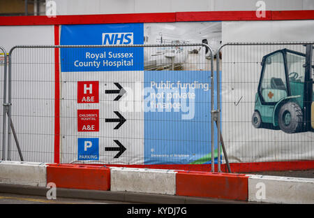 Brighton, UK. 15th Jan, 2018. Construction work continues on the £485 million redevelopment project at the Royal Sussex County Hospital in Brighton . The project is being publicly funded not using private finance and is due to be complete in 2023 Credit: Simon Dack/Alamy Live News Stock Photo