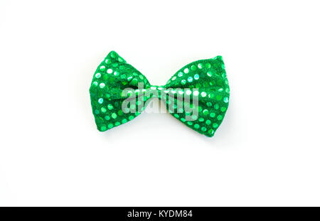 bright green bow tie with sequins for St. Patrick's Day isolated on white Stock Photo
