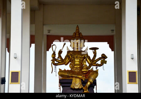 Lord Brahma is a creator god in Hinduism also known as Svayambhu in shrine beside road at Sing Buri, Thailand Stock Photo