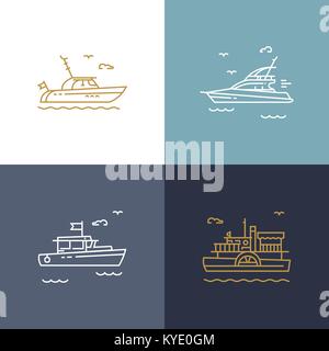 Ships, yachts contour icons Stock Vector