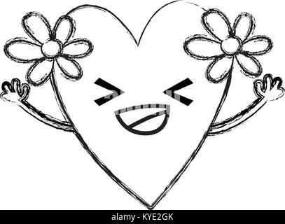 figure happy heart with flowers kawaii cartoon Stock Vector