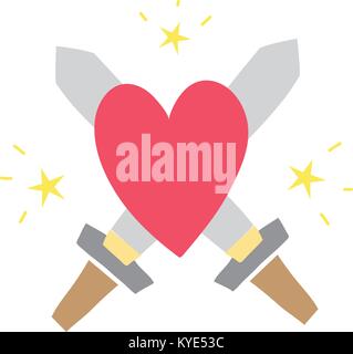 colorful swors mediaval weapons with heart and stars Stock Vector