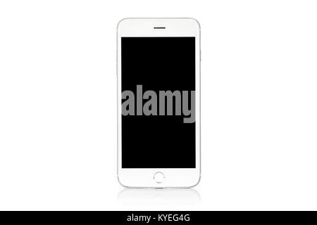Mockup of a generic modern white and silver digital smartphone isolated on a white background Stock Photo