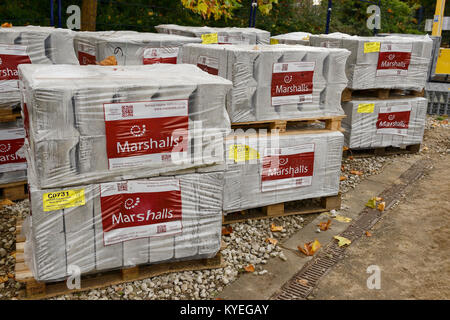 Kerb stone product supplied by Marshalls on a UK construction site Stock Photo