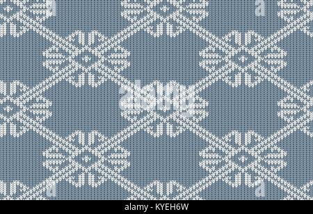 Norwegian knitted pattern in vintage blue color. Woolen seamless knitted pattern Stock Vector