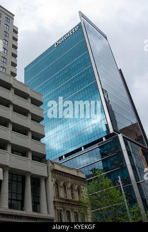 New Zealand headquarters of consulting company Deloitte on Queens Street in Auckland, New Zealand, October 10, 2017. () Stock Photo