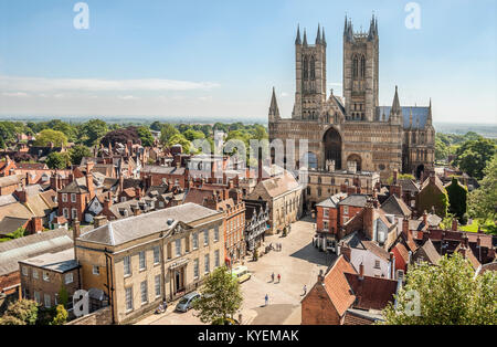 Historic city center of Lincoln and Lincoln Cathedral, Lincolnshire, England Stock Photo