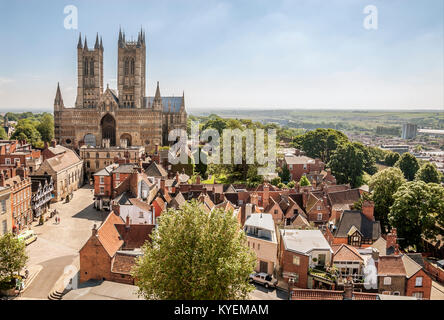 Historic cityscape of Lincoln and Lincoln Cathedral, Lincolnshire, England Stock Photo