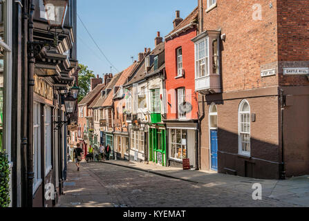 Steep Hill walkway that goes through the historical old town of Lincoln, Lincolnshire, England Stock Photo