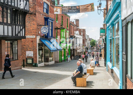 Busy Shopping Street in the City Centre of Lincoln, East England Stock Photo