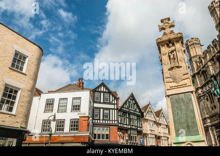 War memorial and historical buildings at the butter market in Canterbury, Kent, England