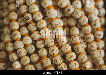 lots of hare ram written beads garlands for using in meditation or chanting  and Hindu worship. Stock Photo