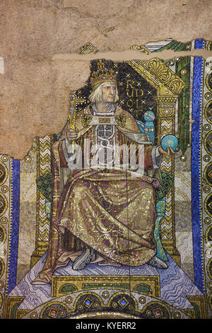 King Rudolf I of Germany depicted in the mosaic designed by German painter Hermann Schaper (1905-1906) inside the Kaiser Wilhelm Memorial Church (Kaiser-Wilhelm-Gedächtniskirche) in Berlin, Germany. Stock Photo