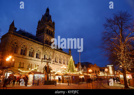 The Christmas market outside the Town Hall in Chester city centre UK Stock Photo