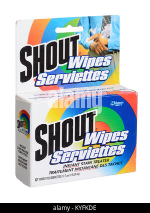 Box of Shout Wipes for instant stain removal Stock Photo