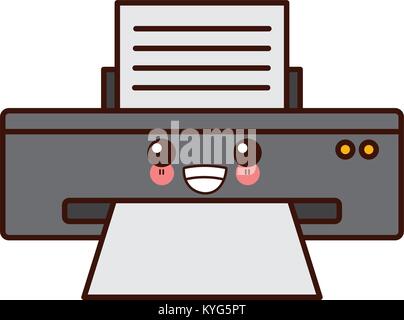 Computer printer device cute kawaii cartoon Stock Vector