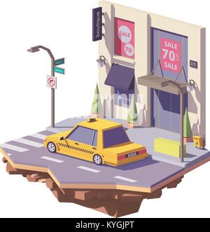 Vector low poly yellow taxi car Stock Vector