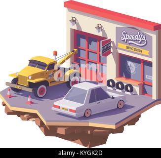 Vector low poly automobile repair shop Stock Vector