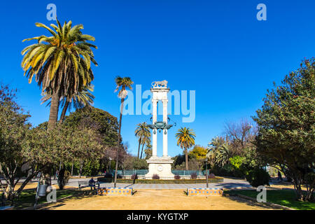 Christopher Columbus Monument in Murillo Gardens (Jardines de Murillo) in Seville city, Andalusia, Spain. Stock Photo