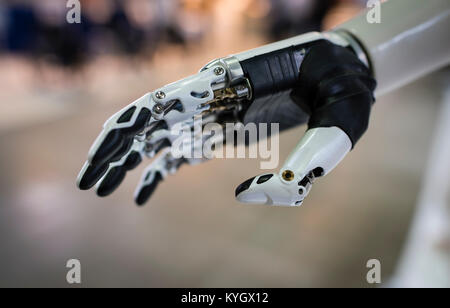 Lucerne, Switzerland - 2 Dec 2017: Artificial hand prosthesis, exhibited at the Swiss Handicap fair in Lucerne, Switzerland. Stock Photo