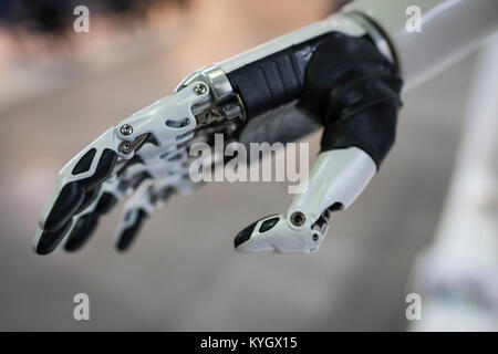 Lucerne, Switzerland - 2 Dec 2017: Artificial hand prosthesis, exhibited at the Swiss Handicap fair in Lucerne, Switzerland. Stock Photo