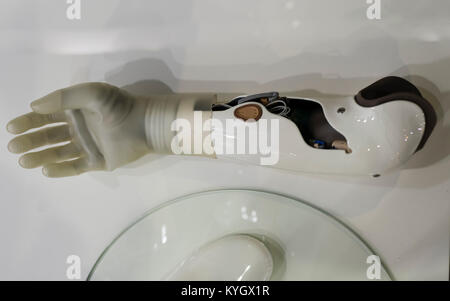 Lucerne, Switzerland - 2 Dec 2017: Artificial hand prosthesis, exhibited at the Swiss Handicap fair in Lucerne, Switzerland. Stock Photo