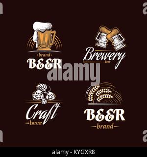 Vintage brewery Logo set. Beer retro badge. Beer house design template. Icon brewing company. Vector illustration Stock Vector