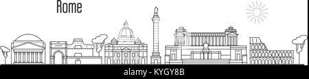 Rome and Vatican city skyline - cityscape with landmarks in liner style Stock Vector