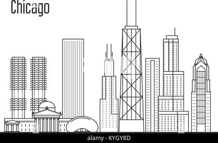 Chicago skyline - downtown cityscape, city landmarks in liner style Stock Vector