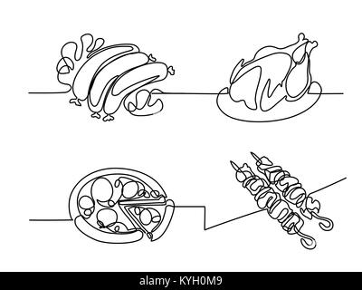 Set continuous line drawing food Stock Vector