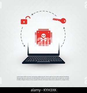 Laptop Equipped with a Processor Affected by Meltdown & Spectre Critical Security Vulnerabilities,Cyber Attacks, Password or Personal Data Leak Vector Stock Vector