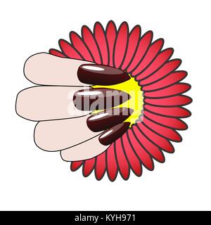 Woman hand with nice manicure and flower. Stock Vector