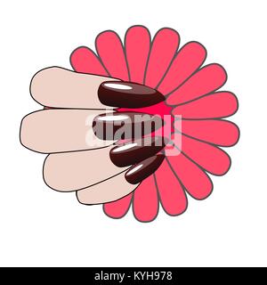 Woman hand with nice manicure and flower. Stock Vector