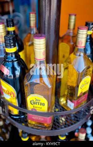 Tequila bottles for sale in a Souvenir Shop in Cozumel, Mexico Stock ...