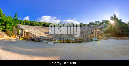 The ancient theater of Epidaurus (or 'Epidavros'), Argolida prefecture, Peloponnese, Greece. Stock Photo