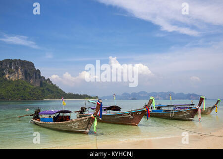 Longtail Boats at Poda Island, Railay, Krabi Provence, Thailand on the shore of the Adaman Sea Stock Photo
