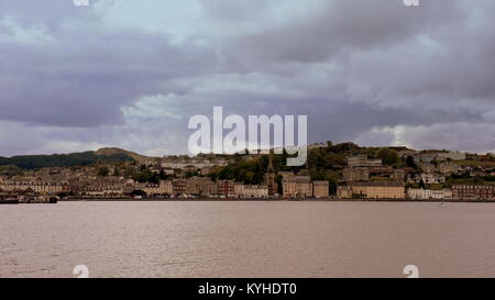 panoramic Rothesay harbour bay,isle of Bute view ARGYLE STREET from the sea ferry of the island United Kingdom Stock Photo