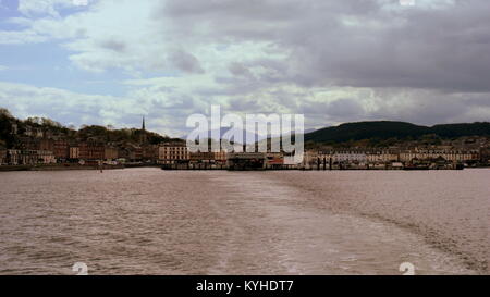 panoramic Rothesay harbour bay,isle of Bute view from the sea ferry of the island United Kingdom Stock Photo