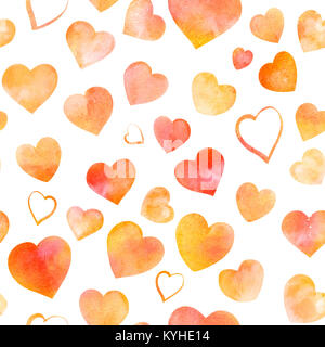 Seamless pattern of watercolor hearts on white, Valentine print Stock Photo