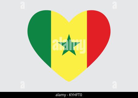 Heart in colors of the Senegal flag, vector Stock Vector