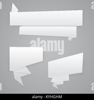 White paper origami banners set. Speech bubbles and ribbon Stock Vector