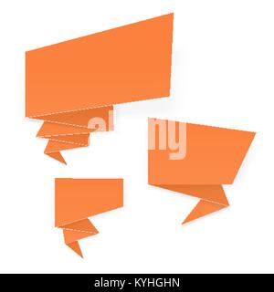 Set of folded orange paper speech banners for design Stock Vector