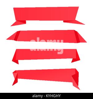 Set of red origami banners. Background template illustration Stock Vector