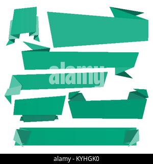 Set of origami banners and ribbons. Folded paper background template Stock Vector