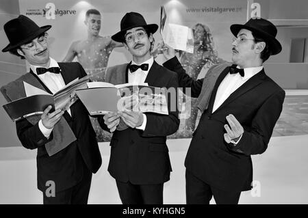 Three actors representing heteronyms of portuguese national poet Fernando Pessoa Stock Photo