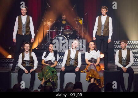 Dúlamán - Voice of the Celts, Irish dance and folk music show, produced by Seán McCarthy, Dúlamán was finalist of German TV talent show 'Das Supertalent 2017', here show at Stadthalle Wetzlar, Germany, 13th Jan, 2018. Credit: Christian Lademann Stock Photo