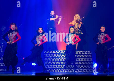 Dúlamán - Voice of the Celts, Irish dance and folk music show, produced by Seán McCarthy, Dúlamán was finalist of German TV talent show 'Das Supertalent 2017', here show at Stadthalle Wetzlar, Germany, 13th Jan, 2018. Credit: Christian Lademann Stock Photo